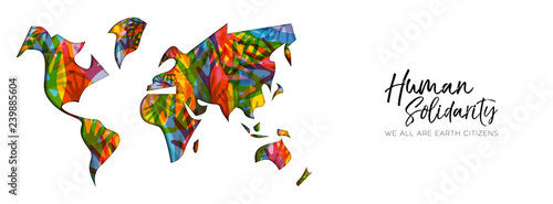 Human Solidarity Day diverse world map hand banner
