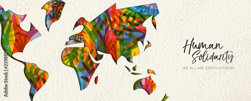 Human Solidarity Day diverse world map hand banner