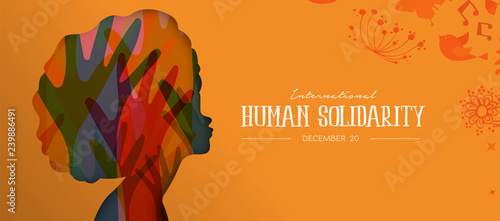Human Solidarity Day card with afro woman profile