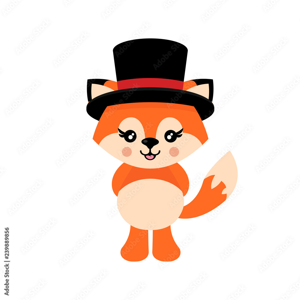 cartoon cute fox vector with hat