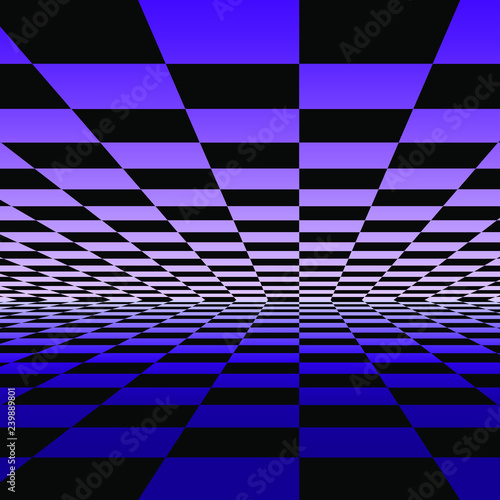 Abstract Purple Pattern with Perspective Chess Board. Checkered Spotted Texture. 3D Illustration