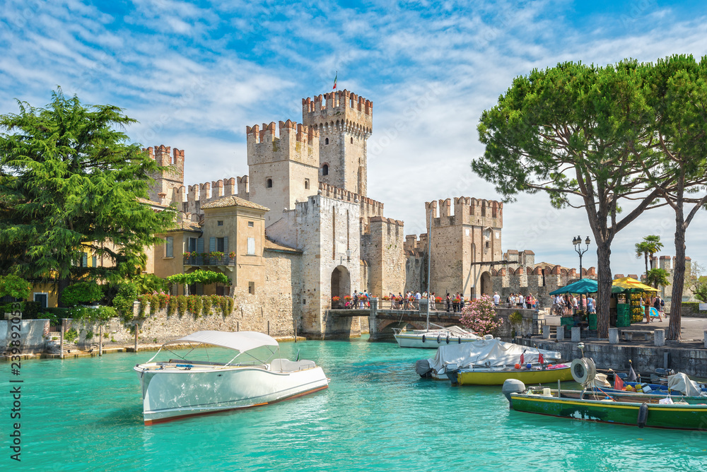 Rocca Scaligera castle on the island of Sirmione, lake Garda, Italy