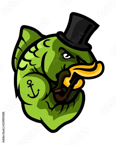 Angry strong Carp with tobacco pipe and hat