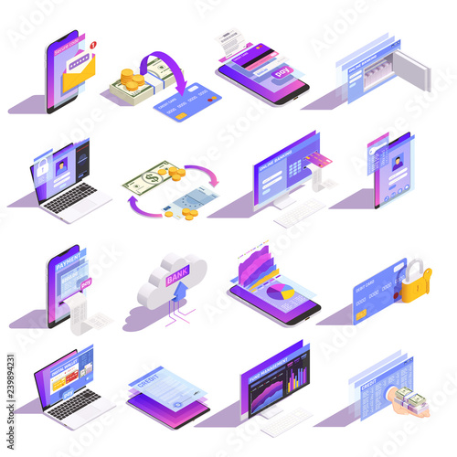 Online Banking Isometric Icons