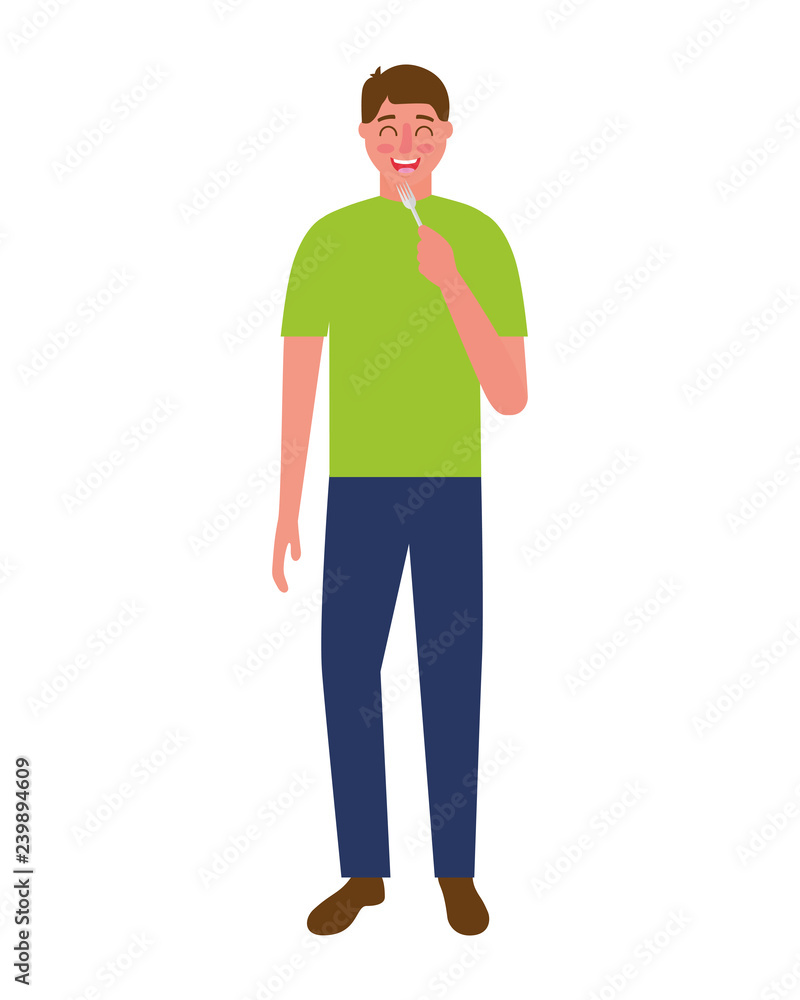 man holding fork cutlery white background man holding fork cutlery white background