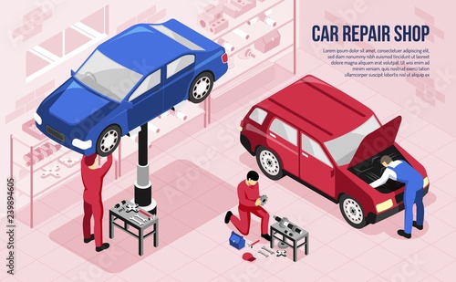 Car Repair Isometric Horizontal Illustration
