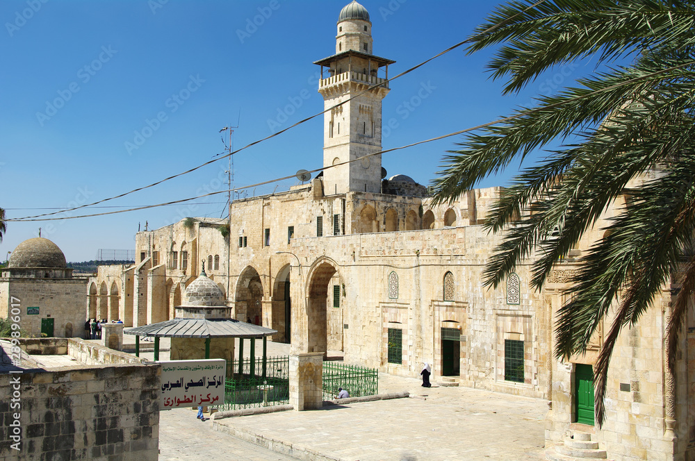 Al Aqsa Mosque view from outside at a bright day in Jerusalem, Israel
