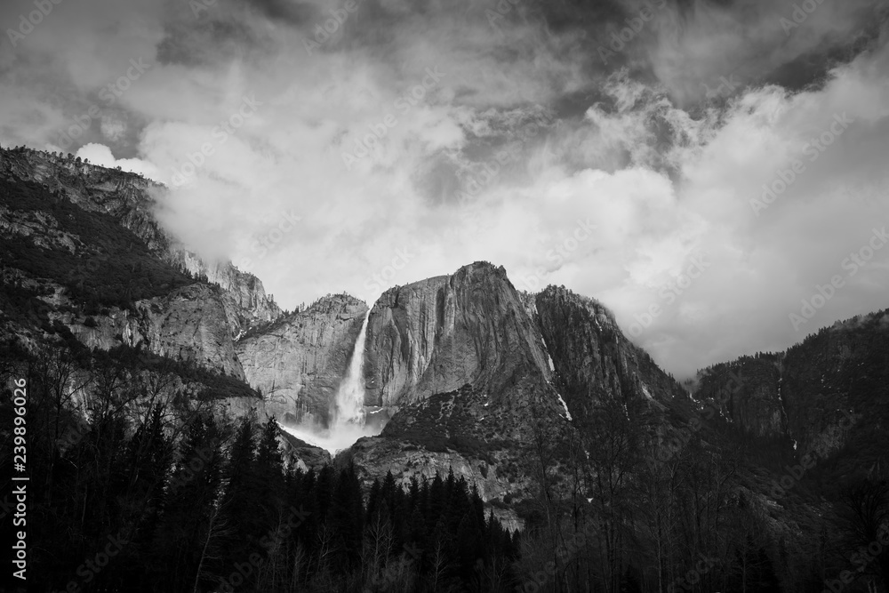 Yosemite Falls and Yosemite Valley in Yosemite National Park