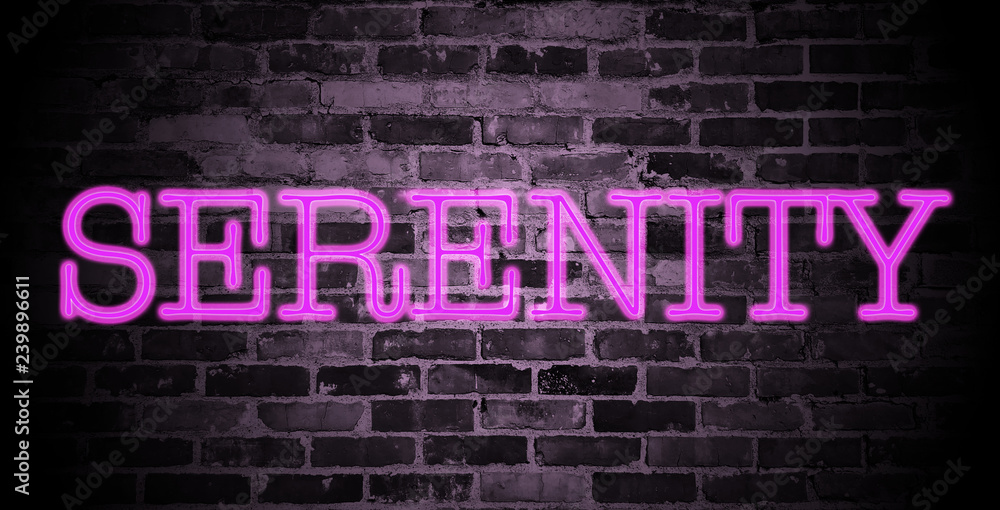 Fototapeta premium first name Serenity in pink neon on brick wall