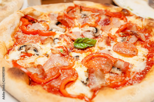 Closeup view of hot delicious pizza