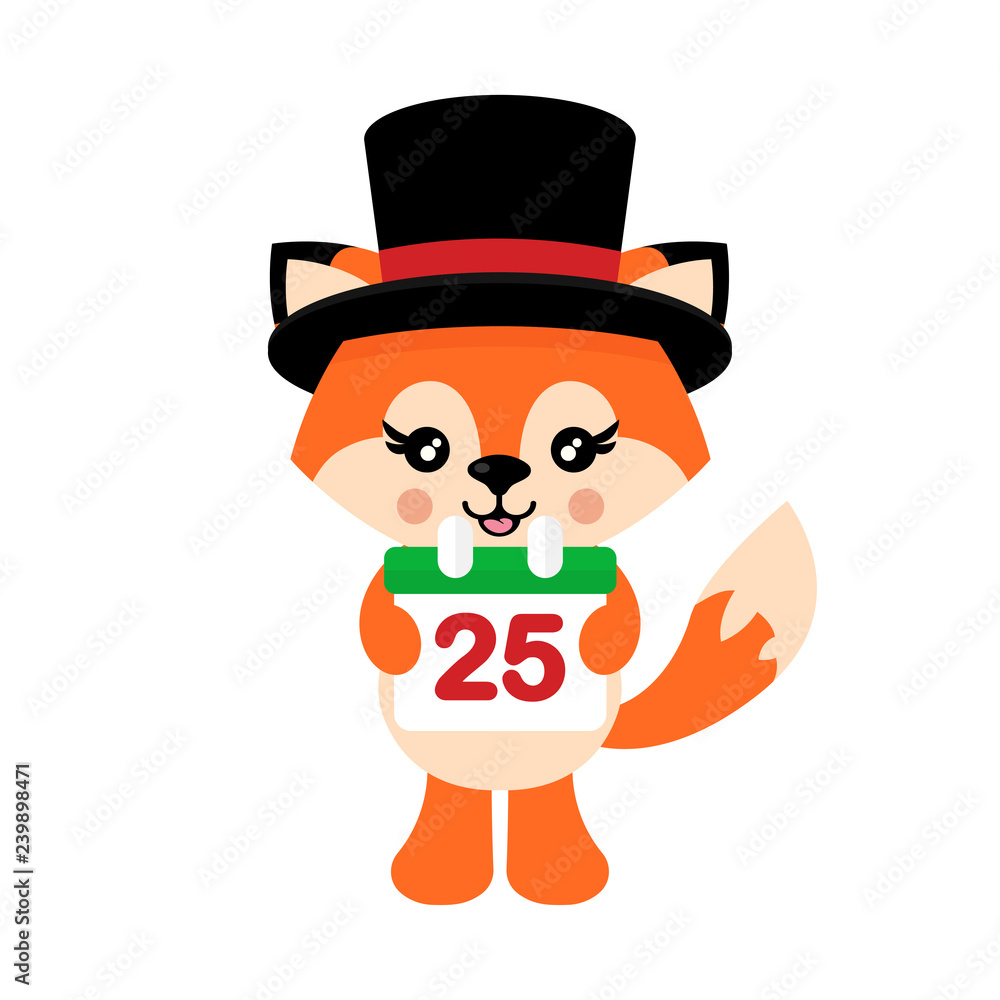 cartoon cute  fox vector with hat and christmas calendar
