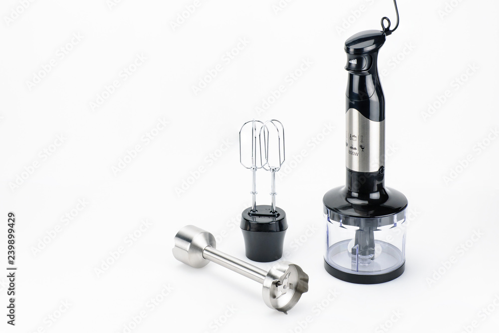 Blender with accessory on the white matt background with copy space Blender with accessory on the white matt background with copy space