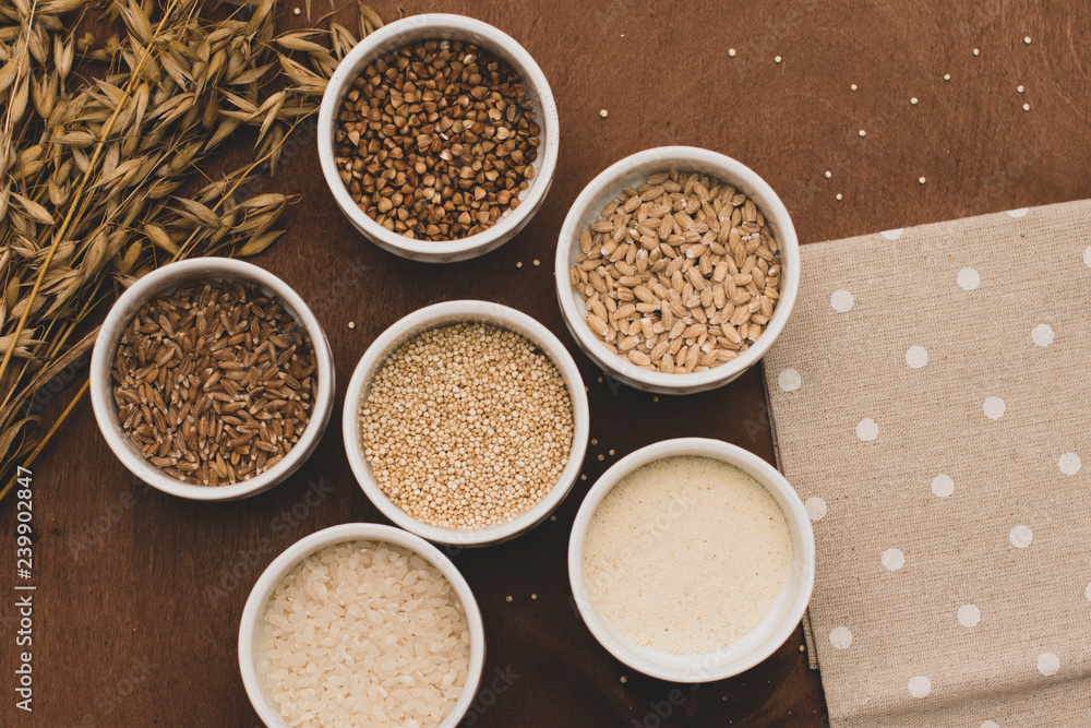 assortment of assorted cereals, cereals for a healthy diet. assortment of assorted cereals, cereals for a healthy diet.