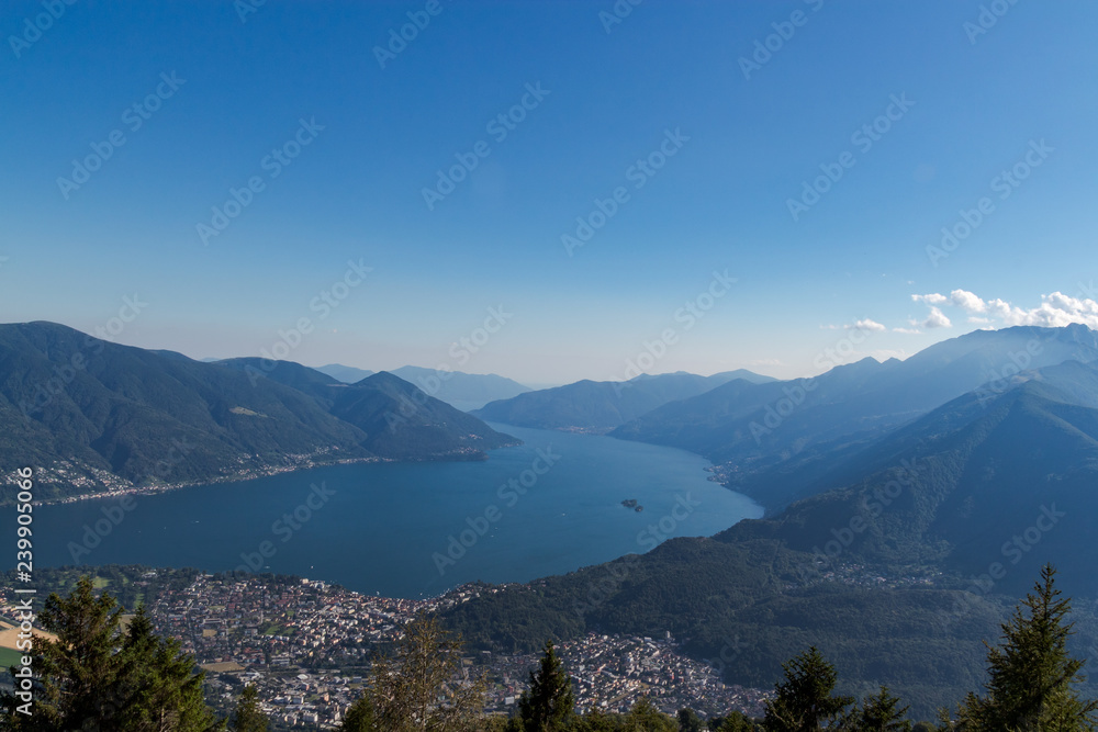 Panorama of the lake maggiore and delta of locarno ascona from cimetta