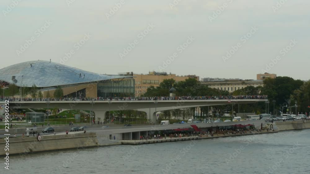 View Floating Bridge Of Zaryadye Park near the Red Square. View from Moskvoretskaya Embankment View Floating Bridge Of Zaryadye Park near the Red Square. View from Moskvoretskaya Embankment