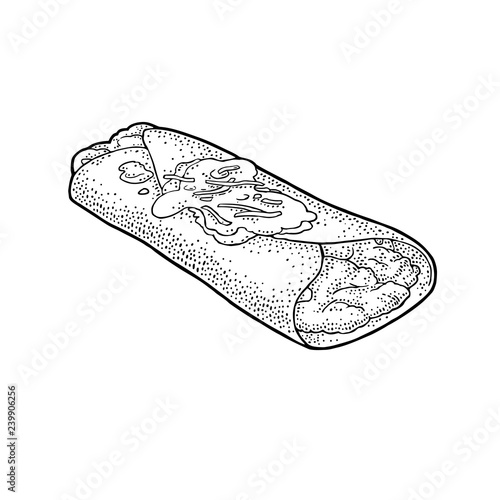 Enchilada - mexican traditional food. Vector black vintage engraved illustration
