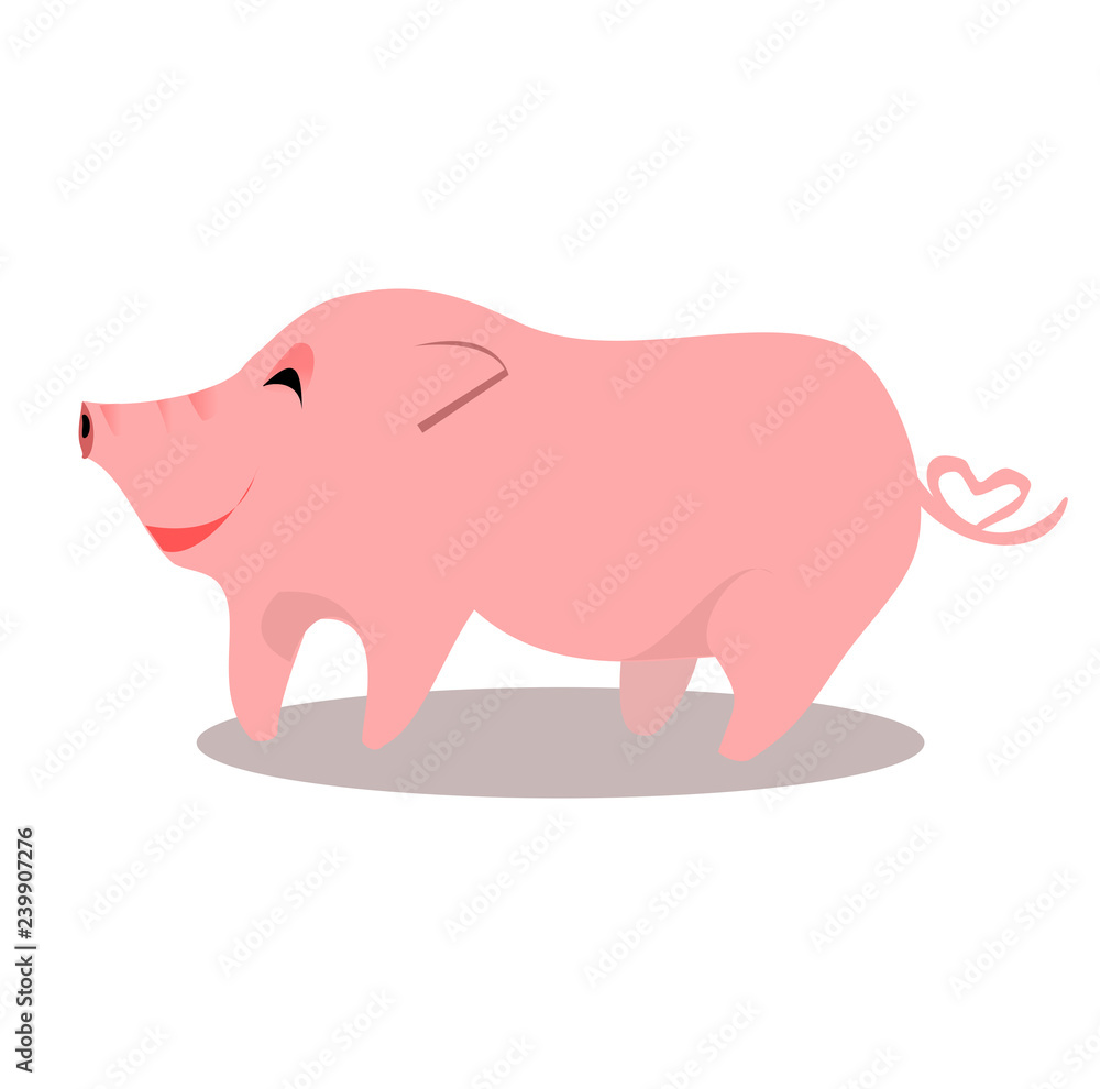 Year of the Pig and New Year 2019 and Chinese New Year. Flat illustration for decoration. Colorful cute cartoon character on white background isolated. Year of the Pig and New Year 2019 and Chinese New Year. Flat illustration for decoration. Colorful cute cartoon character on white background isolated.
