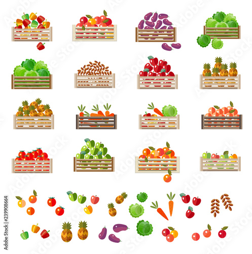 Friut and vegetables wooden box set