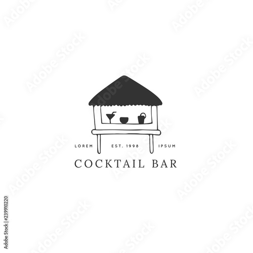 Vector hand drawn logo template, a cocktail beach bar.