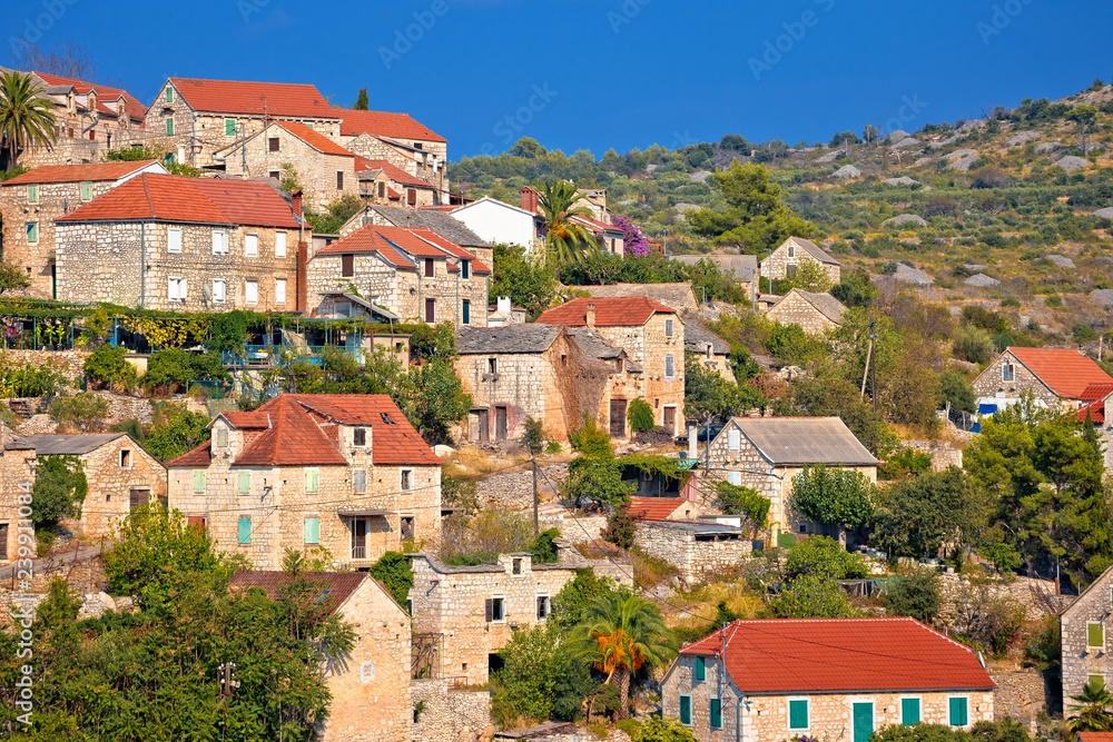 Historic hillside stone village of Lozisca on Brac island