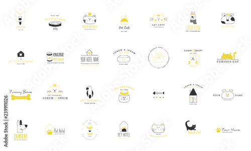 Set of vector hand drawn icons, domestic animals. Logo templates for pets related business.