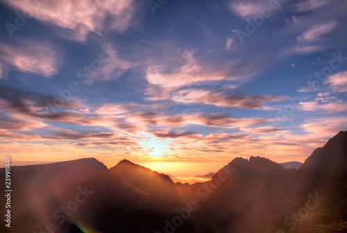 Coucher de soleil depuis le point de vue du maido, ile de la réunion