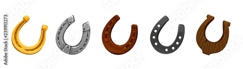 Photo vector set of icons horseshoes of different colors shapes made of different meta