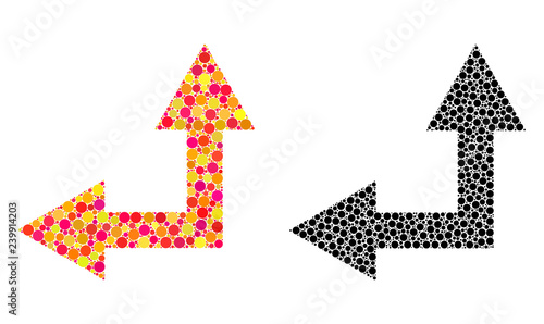 Dot bifurcation arrow left up mosaic icons. Vector bifurcation arrow left up icons in multi-colored and black versions. Collages of variable spheric elements.