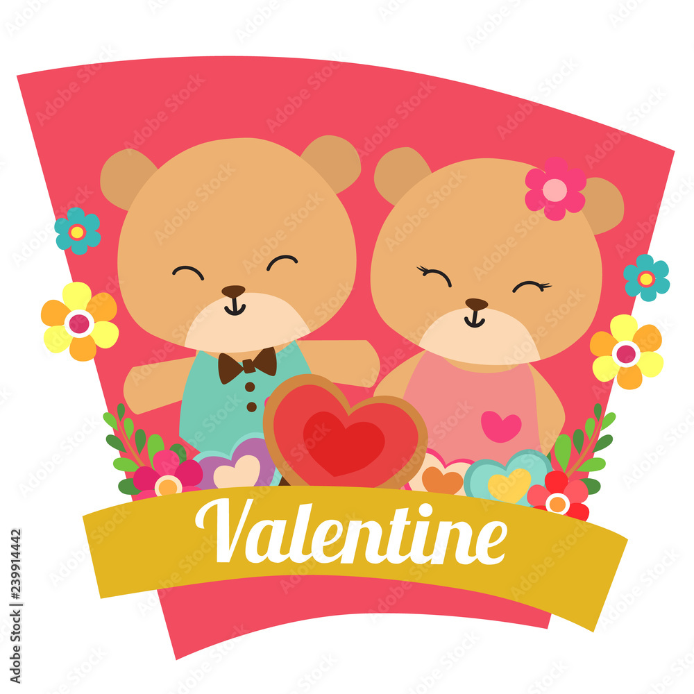 cute valentine love with panda couple