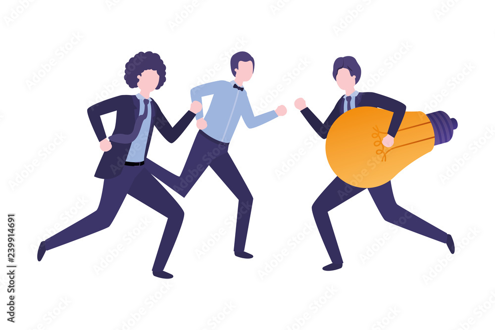 Businessmen with light bulb avatar character Businessmen with light bulb avatar character