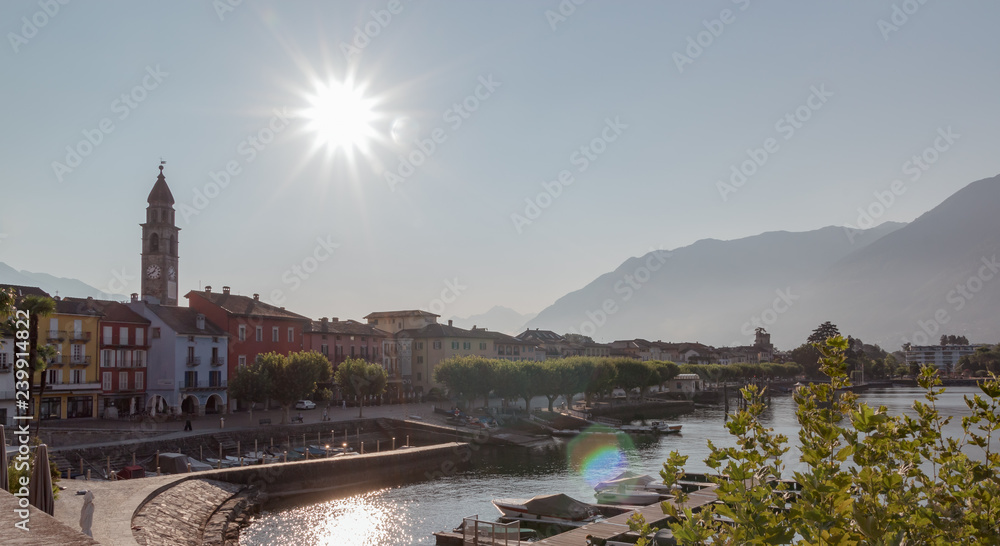 panoramic view of the piazza in Ascona during a sunny day