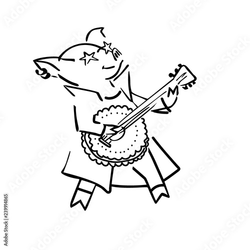 funny vector cartoon rockstar pig with guitar