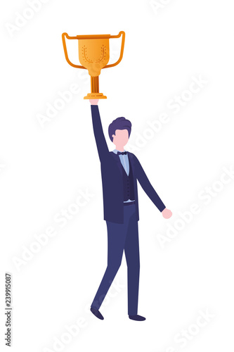businessman  with trophy avatar character