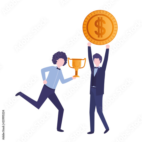 businessmen with trophy and coin character