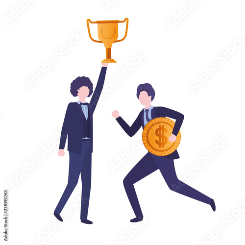 businessmen with trophy and coin character