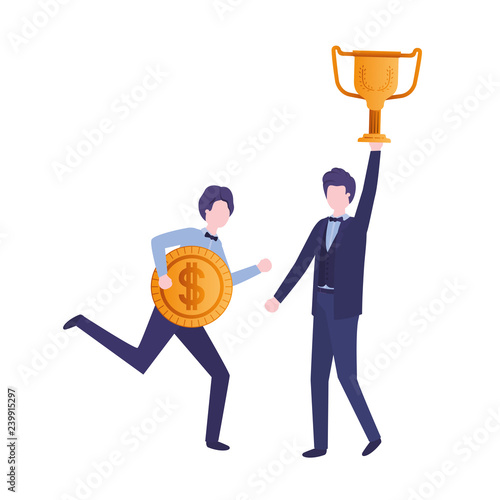 businessmen with trophy and coin character