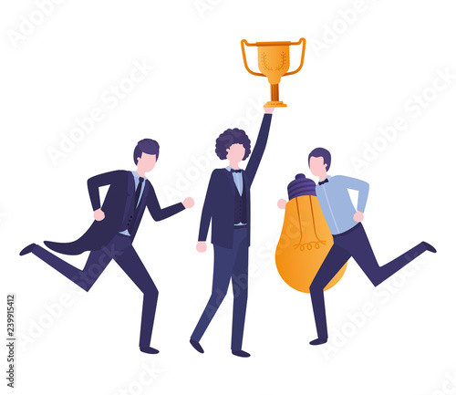 businessmen with trophy and light bulb character