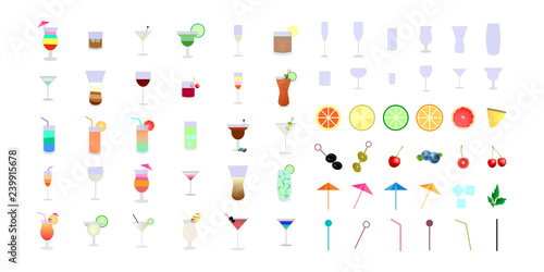 Cocktail vector. Different cocktails set of icons. Cocktail collection