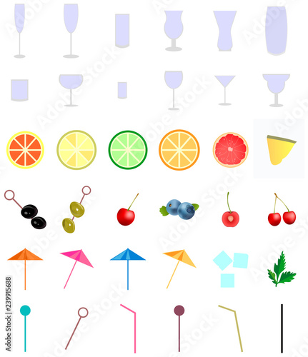 Cocktail vector. Different cocktails set of icons. Cocktail collection