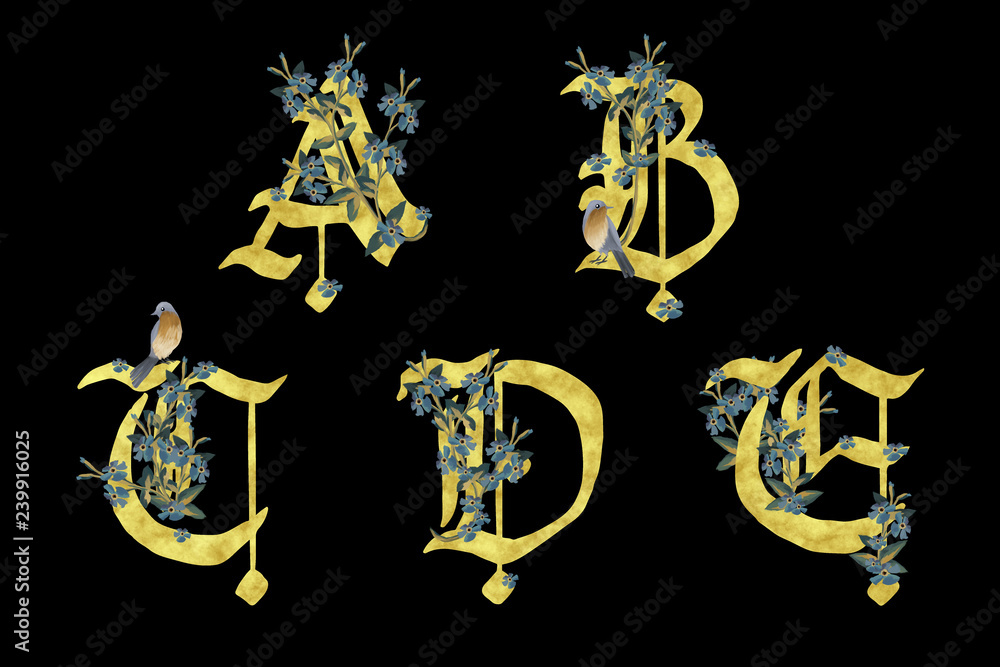 Hand drawn gold glitter letter alphabet, lettering for logos, badges ...