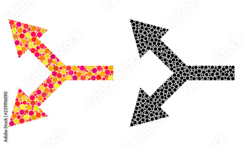 Dotted bifurcation arrow left mosaic icons. Vector bifurcation arrow left icons in multi-colored and black versions. Collages of casual spheric spots.