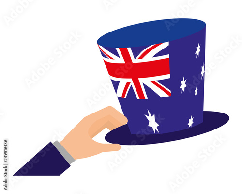 hand holding hat with australian flag