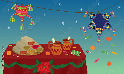 Tamales, ponche y piñatas navideñas mexicanas