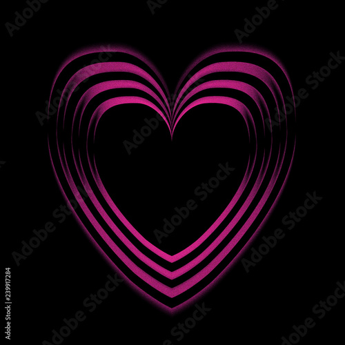 Pink shiny heart on black background