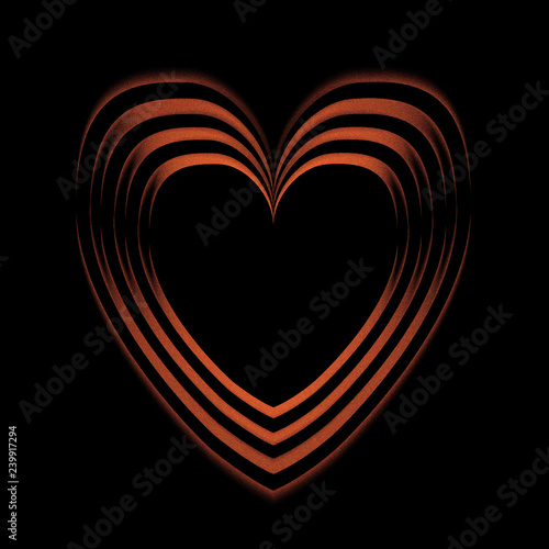 Orange shiny heart on black background
