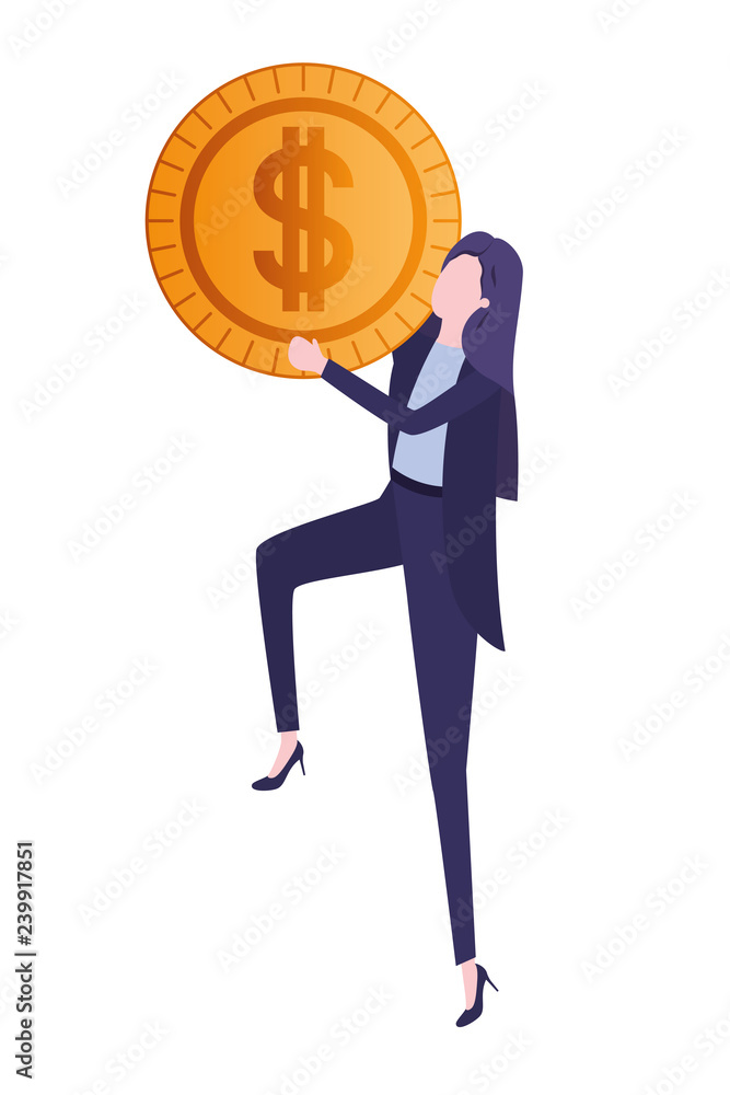 businesswoman with dollar sign avatar character businesswoman with dollar sign avatar character