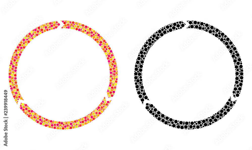 Dot rotation mosaic icons. Vector rotation icons in colorful and black versions. Collages of casual circle dots. Vector collages of rotation icons designed of arbitrary round pixels. Dot rotation mosaic icons. Vector rotation icons in colorful and black versions. Collages of casual circle dots. Vector collages of rotation icons designed of arbitrary round pixels.