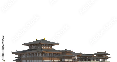 Old japanese buildings isolated on white background 3d illustration