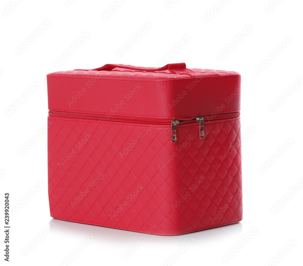 Stylish case for makeup products on white background Stylish case for makeup products on white background