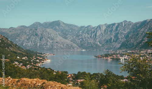 Panoramic view on Kotor bay and old town Kotor, Montenegro.